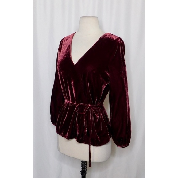 J. CREW Faux-Wrap Top in Drapey Velvet Belted Peplum Blouse Holidays Party 4 - Picture 7 of 16